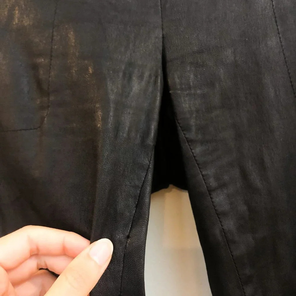 Escada Layla 100% Lamb Leather Gold Hardware Black Designer Skinny Pants ALTERED - Picture 5 of 15